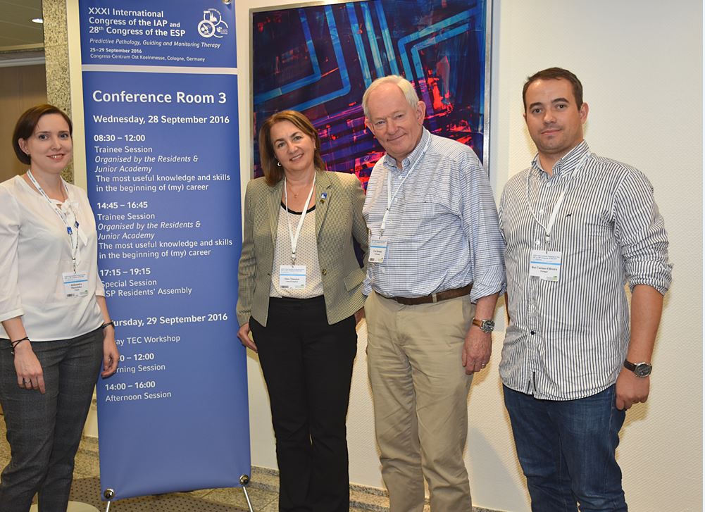 ESP Trainee Subcommittee Chair and Co-Chair together with Prof. D. Tiniakos and Prof. F. Bosman at the 2016 ECP in Cologne